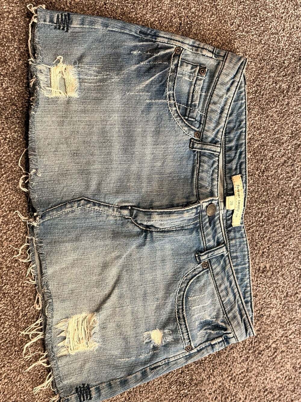 Vintage 2000s Y2K Forever 21 Distressed Denim Mini Skirt - Picture 3 of 7